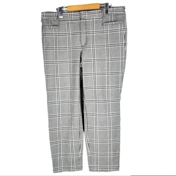Banana Republic Sloan Bi-Stretch Ankle Pant Black/White Herringbone Plaid Sz 14 - Picture 1 of 13